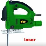 600 W, 500-3000 c/min, lama movimento pendolare, guida laser, taglio 45° nel legno 100 mm, nell’acciaio 10 mm