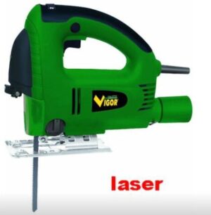 600 W, 500-3000 c/min, lama movimento pendolare, guida laser, taglio 45° nel legno 100 mm, nell’acciaio 10 mm